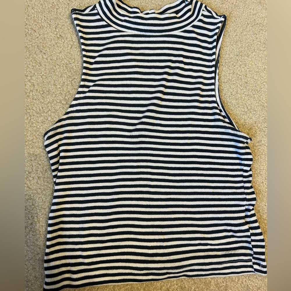 Striped H&M Basics “Mock Neck” Crop